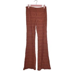 Forever 21 Rust Terracotta Crochet Knit Flare PantsSmall Boho Festival 70s Style